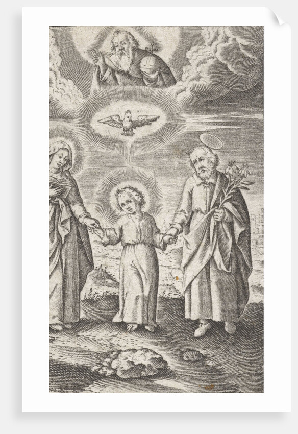 Young Christ between Mary and Joseph, and above them Holy Spirit and God by Peter van Lackveldt