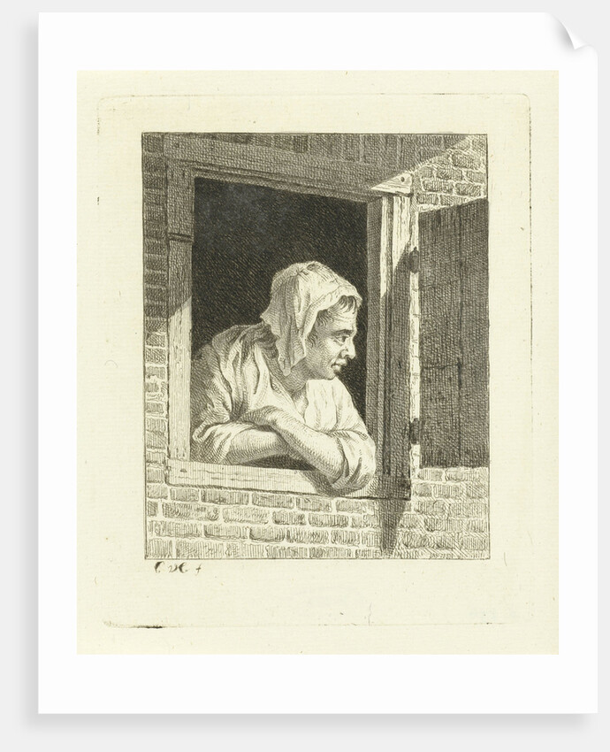 Woman leaning on arms in window opening by Cornelis van Cuylenburgh II