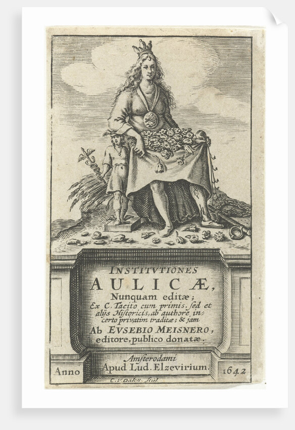 Abundance with lap full of flowers and wheat sheaf and image of Mercury by Lowijs Elzevier III