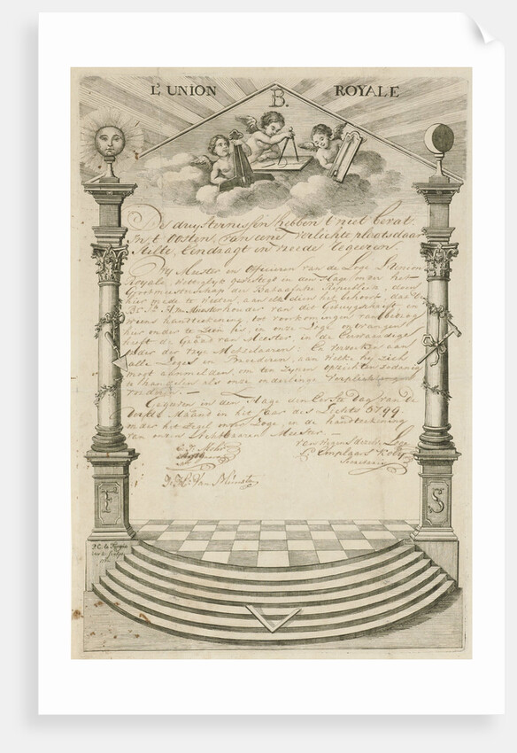 Diploma of the Masonic Lodge l'Union Royale in The Hague by Paulus Constantijn la Fargue