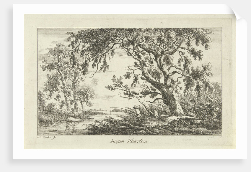 Fisherman in a river landscape by Carel Lodewijk Hansen