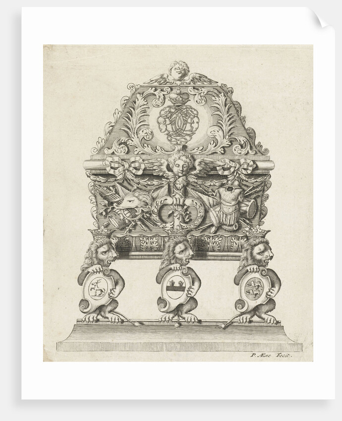 Sarcophagus Hendrik Casimir II: foot decorated with wapentrofeëen by Anonymous