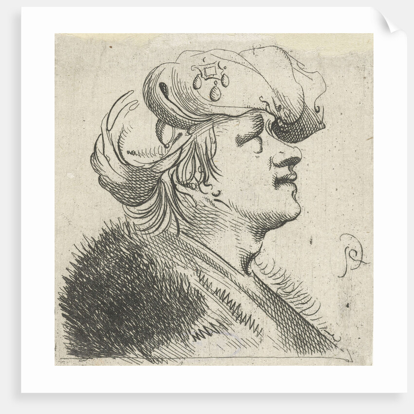 Head of a young man with a pearl turban on his head by Pieter Jansz. Quast