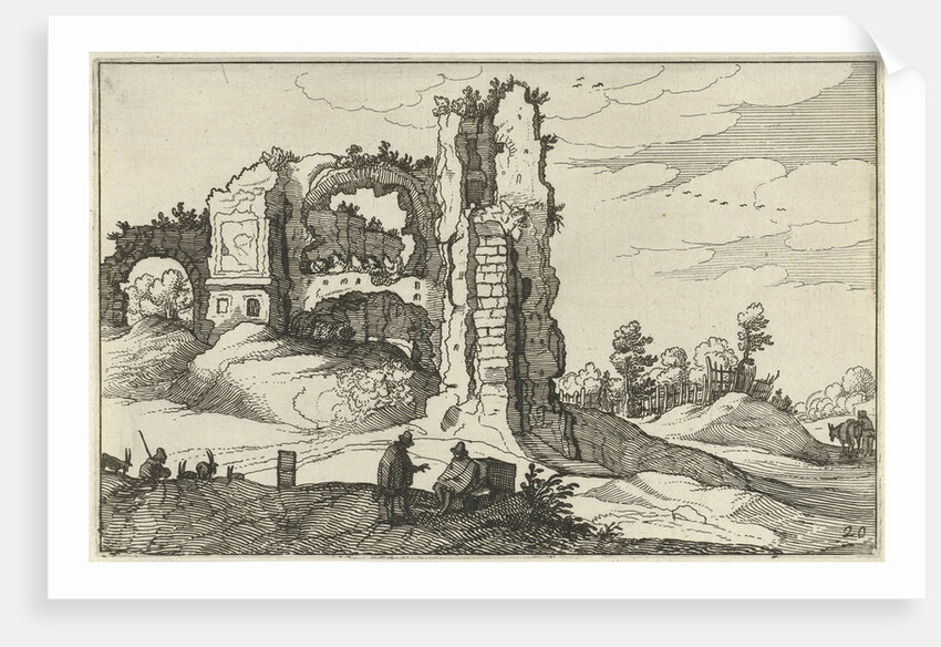 A ruin with a gate, perhaps the Porta Furba in Rome Italy by Willem van Nieulandt II