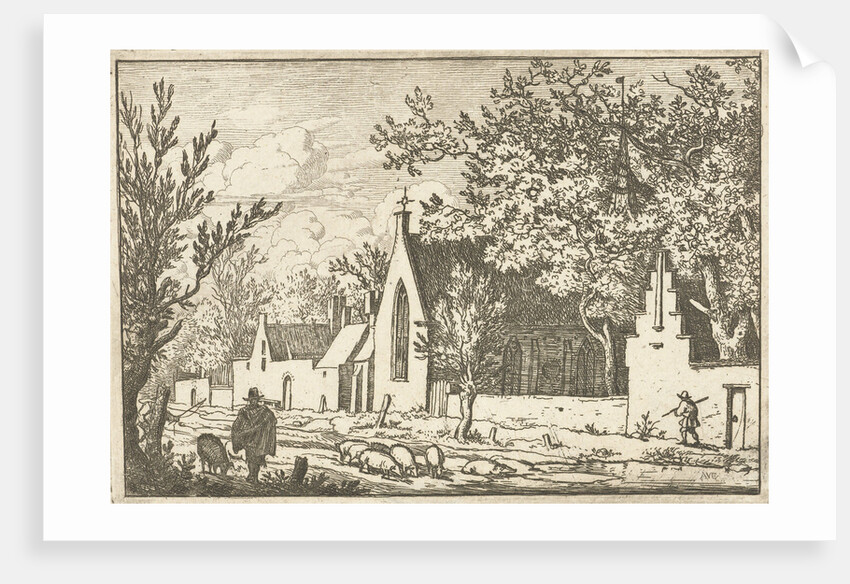 Swineherd near church by Allaert van Everdingen