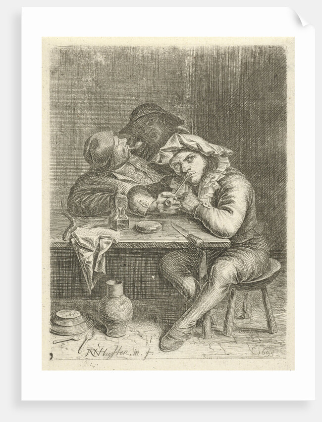 Two smoking at a table by Nicolaes van Haeften
