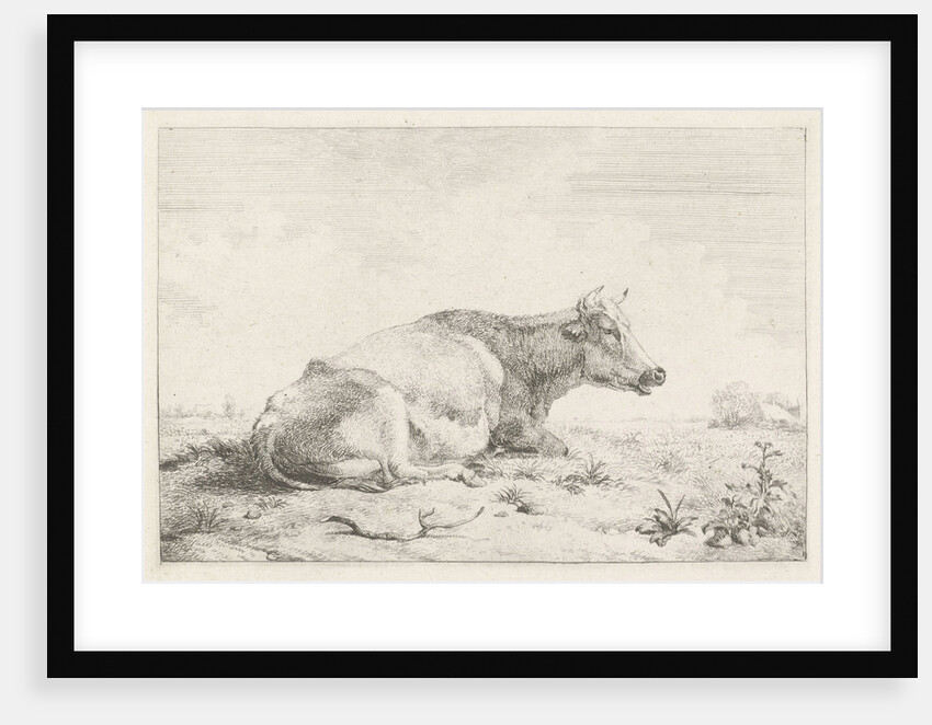 Lying cow and thistle by Pieter Gerardus van Os