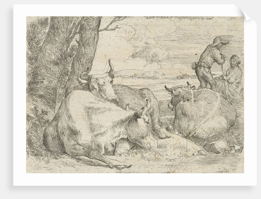 Three cows and two shepherds by Jan van Ossenbeeck