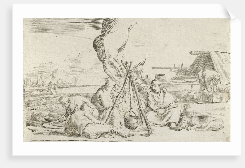 Five soldiers around a campfire by Jan van Ossenbeeck