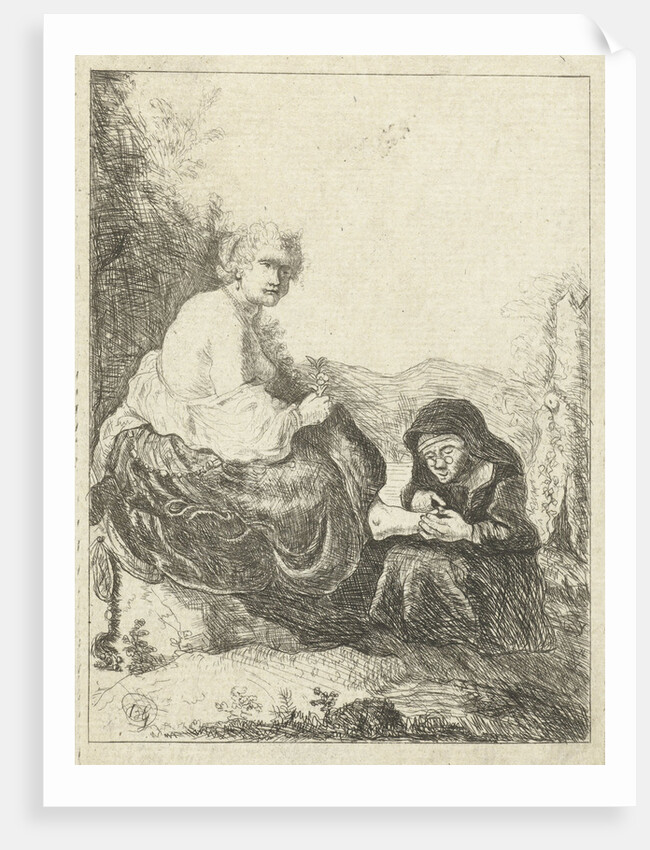 Old woman cuts the toenails of her mistress by Anonymous