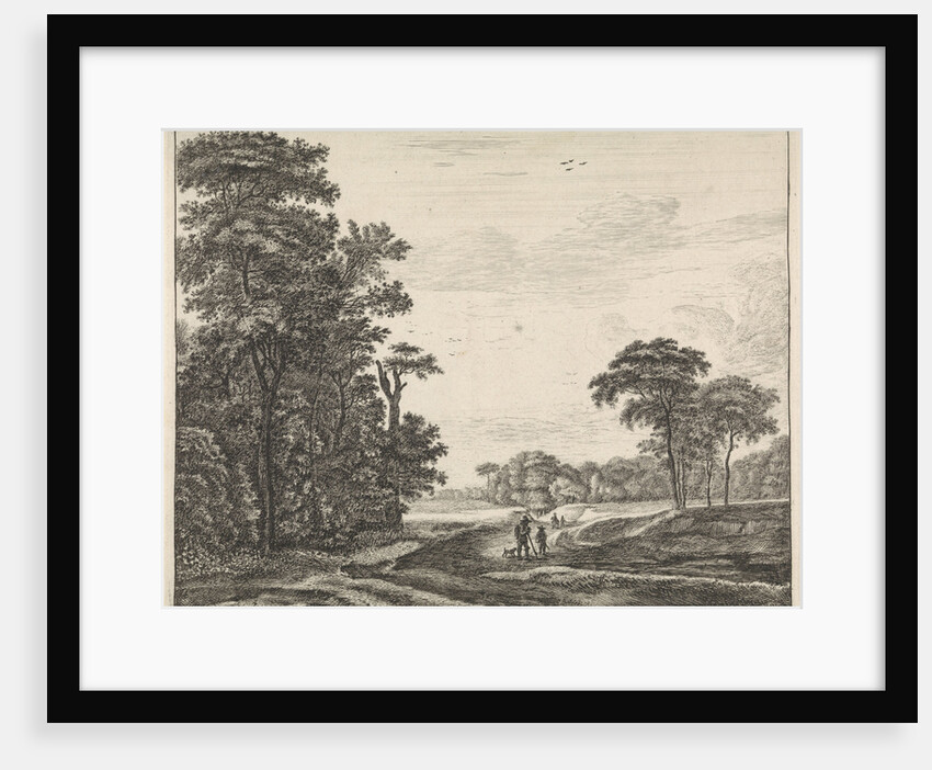 On a path on the edge of The Hague Forest, walk a few walkers and a dog by Roelant Roghman