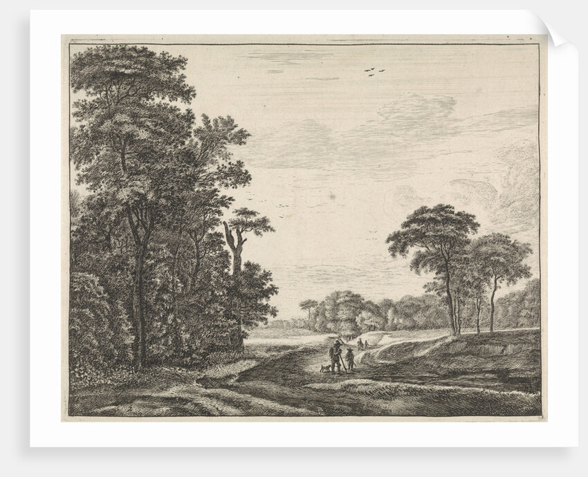 On a path on the edge of The Hague Forest, walk a few walkers and a dog by Roelant Roghman