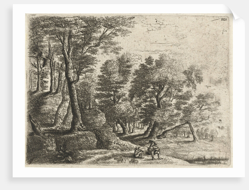 Wooded landscape with a seated shepherd and a boy playing on a flute by Philips Augustijn Immenraet