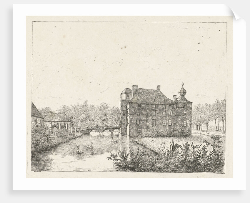 Side view of the castle Cannenburch with houses in the access by baron Reinierus Albertus Ludovicus van Isendoorn à Blois