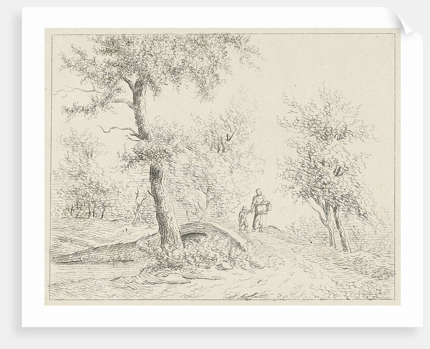 Woman with child on bridge by baron Reinierus Albertus Ludovicus van Isendoorn à Blois