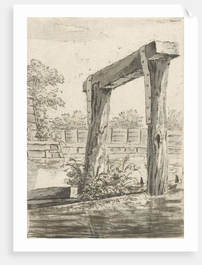 Two posts, with a bar above it, in the water by Anonymous