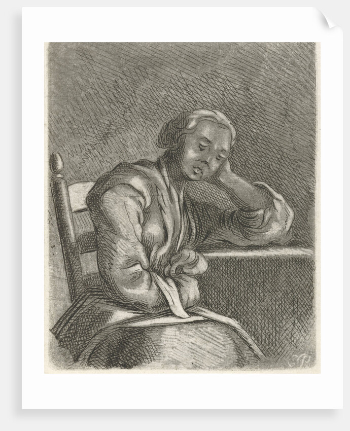 Girl asleep at the table by Caspar Jacobsz. Philips