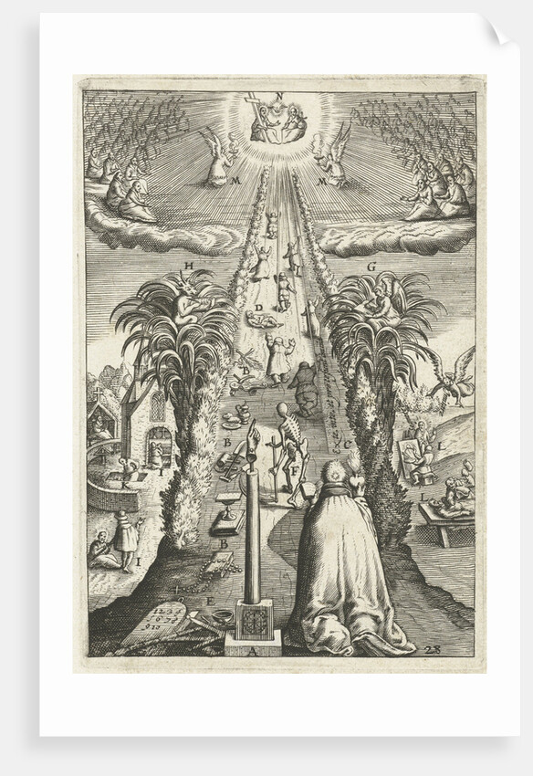 A man looks at his good works and noticing what he has to do and which way to go in the future by Boëtius Adamsz. Bolswert
