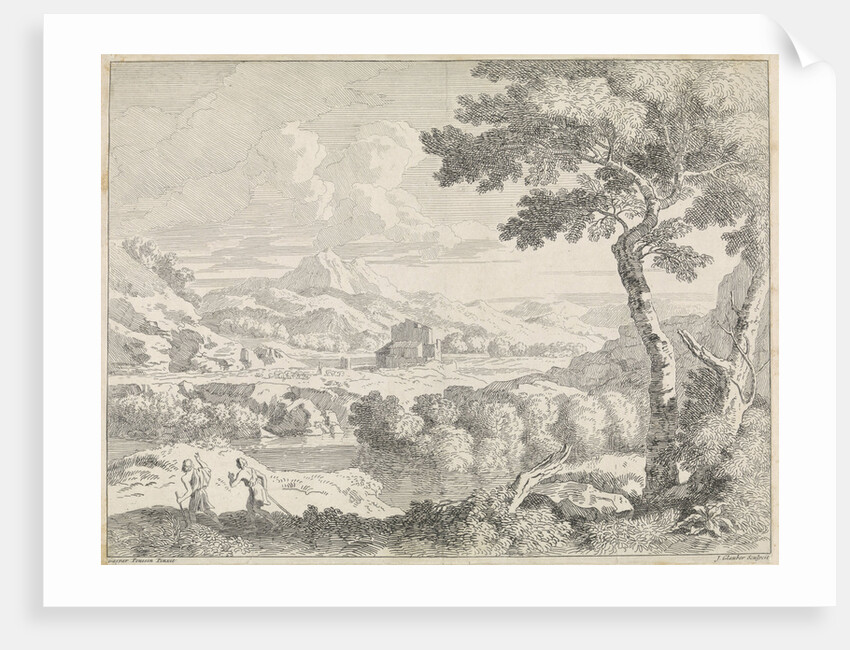 Hilly landscape with shepherds by Johannes Glauber