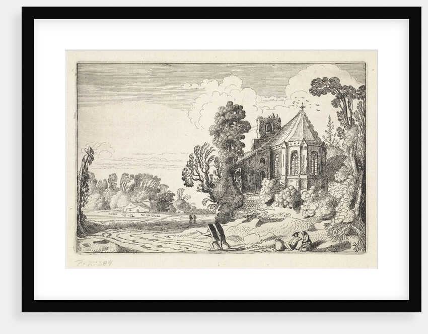Figures on a country road near a church ruin by Jan van de Velde II