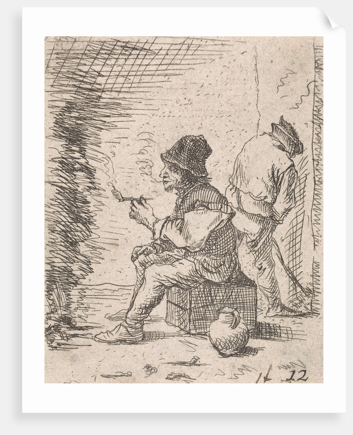 Smoking farmer by the fire by Anonymous