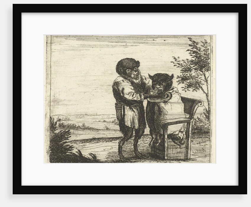 A monkey shaving a cat by Anonymous