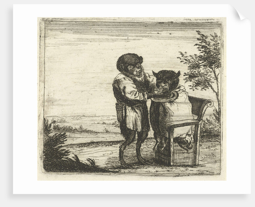 A monkey shaving a cat by Anonymous