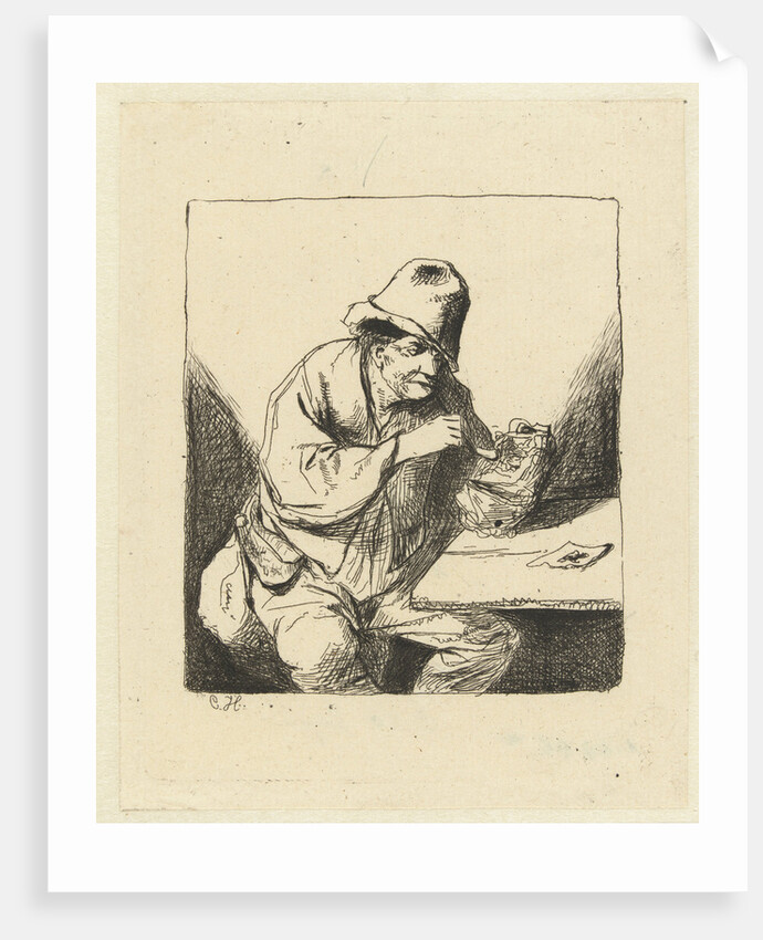 Seated man cross pipe by Monogrammist CH