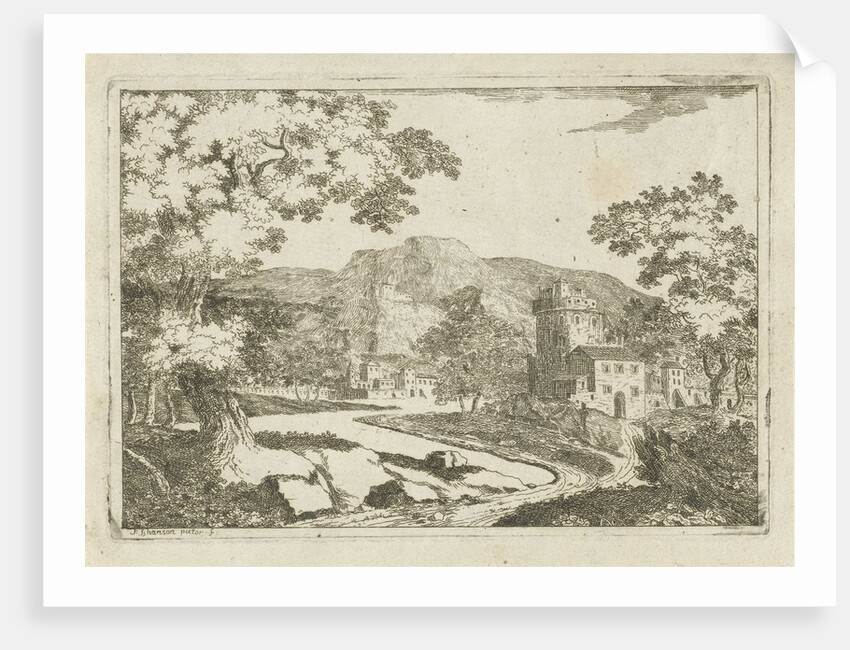 River landscape with houses and towers by Jean Joseph Hanson