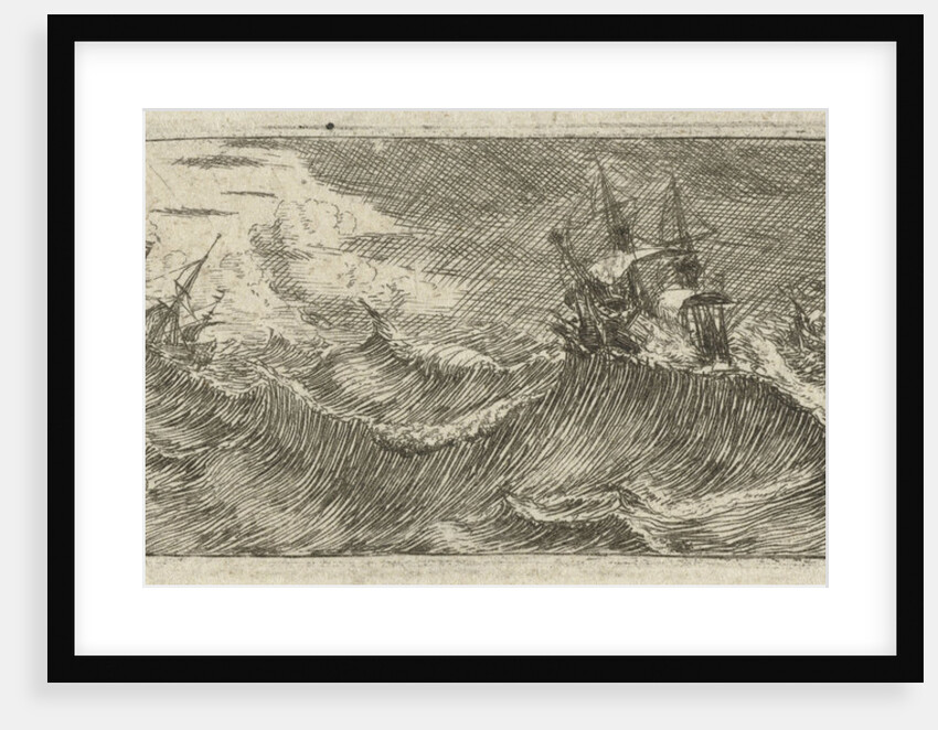 Small seascape with ships in a storm by Reinier Nooms