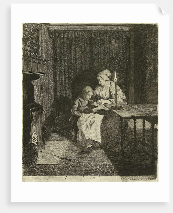 Mother giving her son lesson by Louis Bernard Coclers