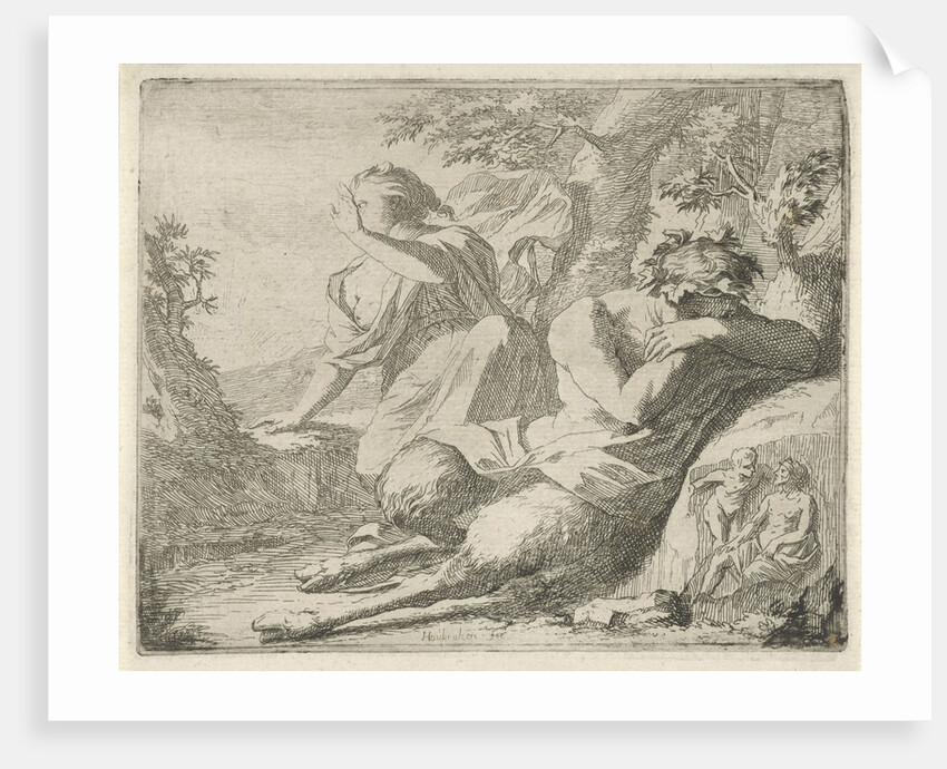 Sater and female figure cover the eyes from sunlight by Nicolaes de Vries