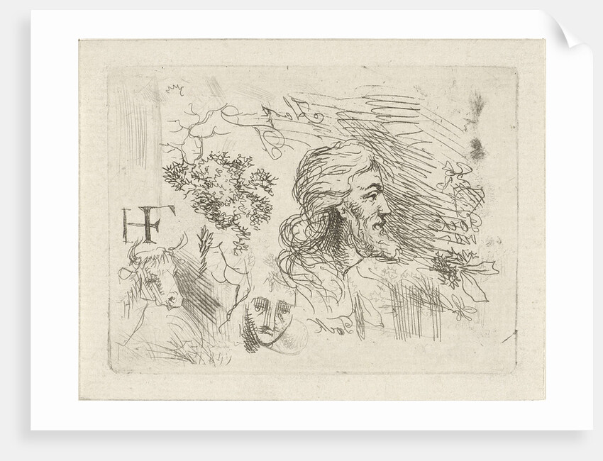 Study Sheet with men head by Hermanus Fock