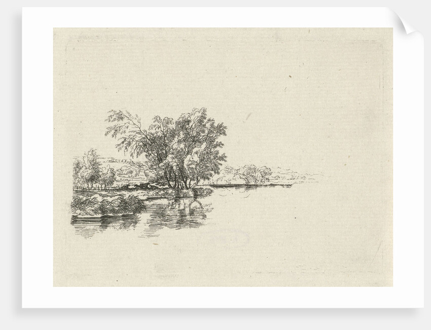 Water Party with cows under the trees along the shore by Hermanus Fock