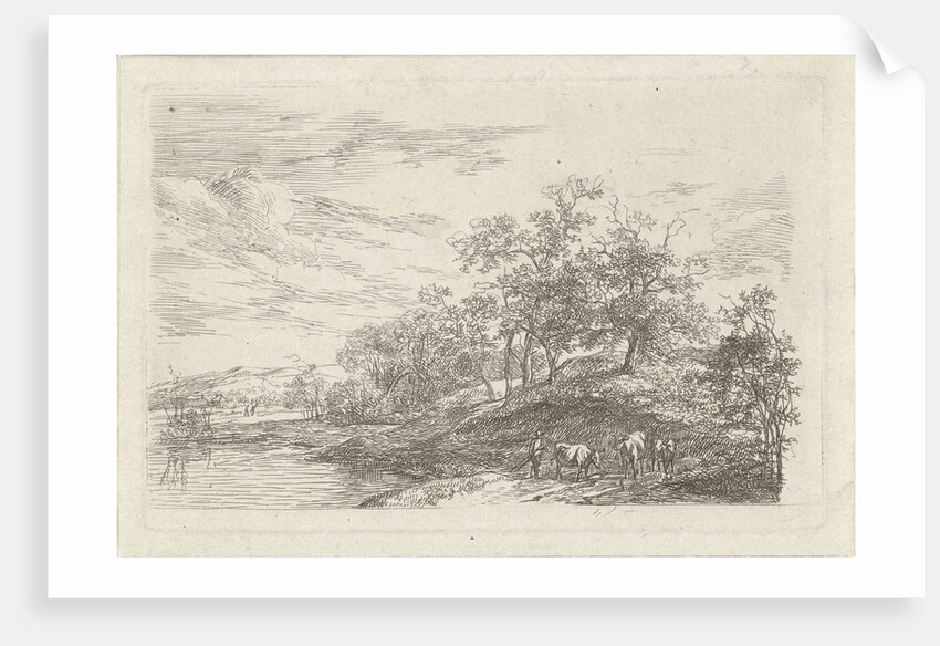 Shepherd with three cows by Hermanus Fock