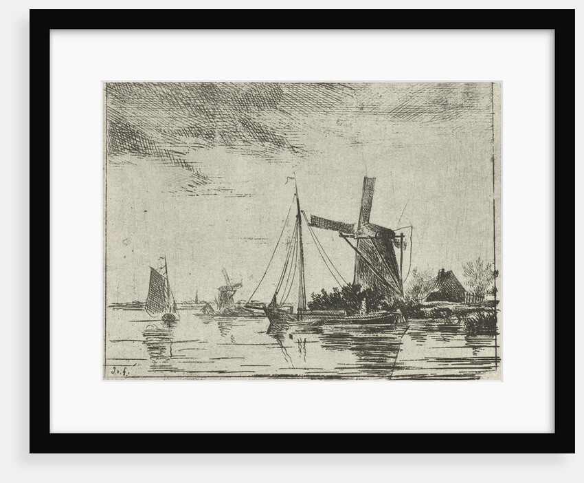 A river view with some boats by Jacobus van Gorkom Jr