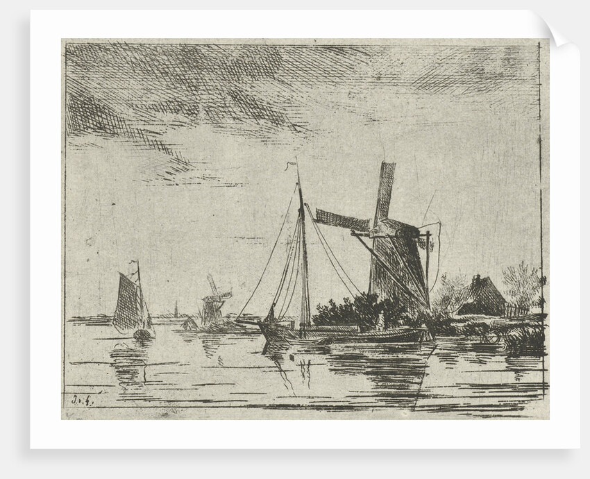 A river view with some boats by Jacobus van Gorkom Jr