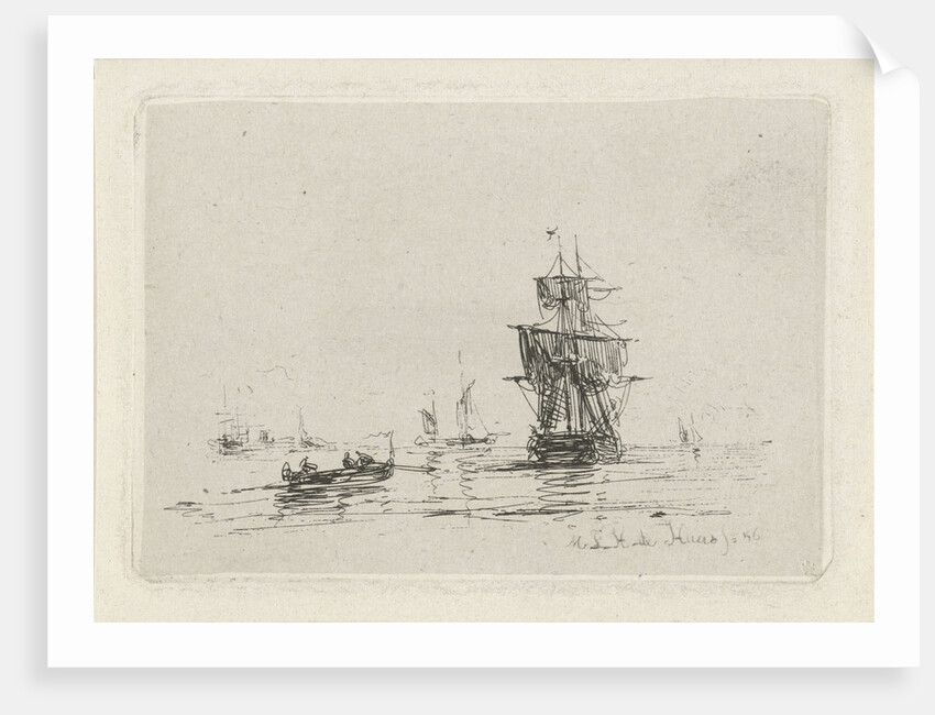 Marine with sailboat by Maurits Frederik Hendrik de Haas