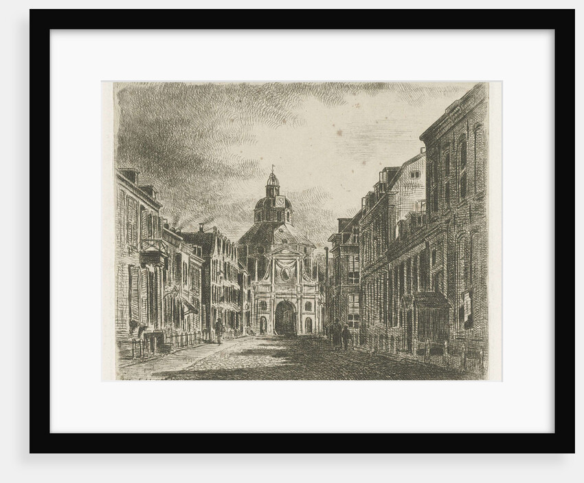 The Wittevrouwenpoort Utrecht The Netherlands, seen from the city, on foot a few passers-by on the sidewalk by Jan van Lokhorst