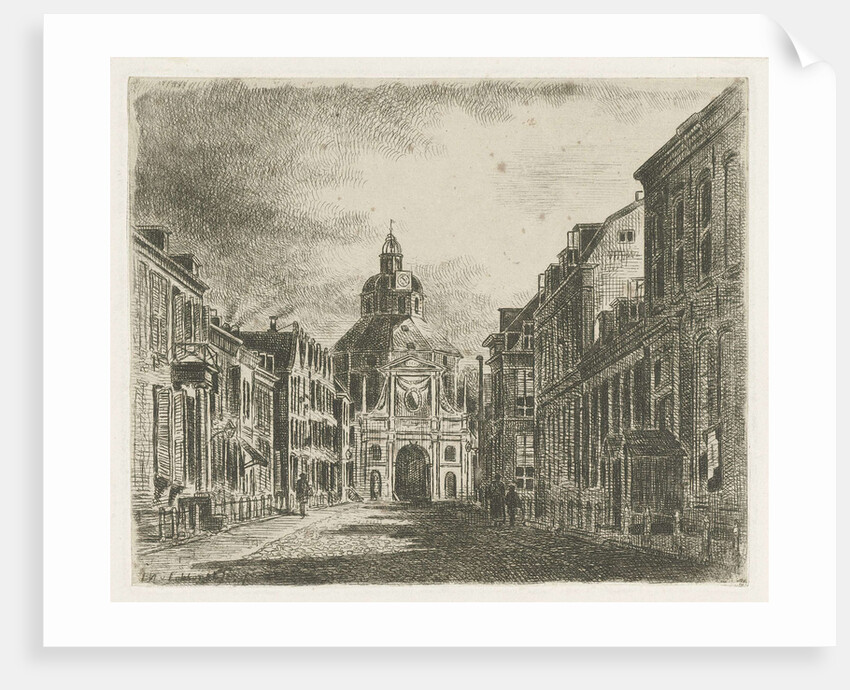 The Wittevrouwenpoort Utrecht The Netherlands, seen from the city, on foot a few passers-by on the sidewalk by Jan van Lokhorst