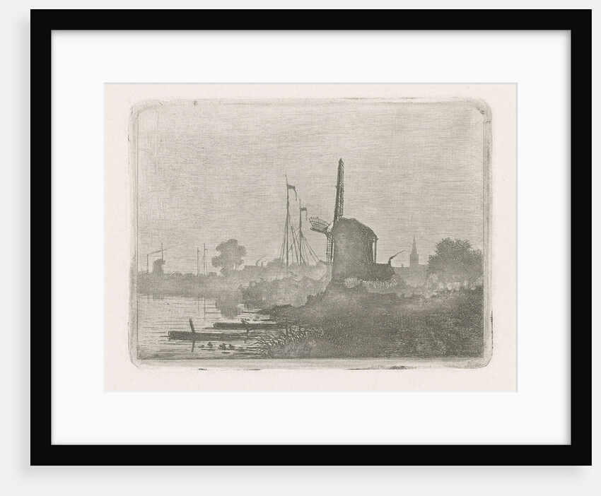 View of a mill on the waterfront by Jan van Lokhorst