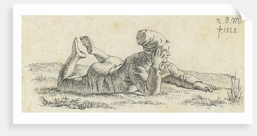 Boy lying in the grass on his belly by Anthonie Willem Hendrik Nolthenius de Man