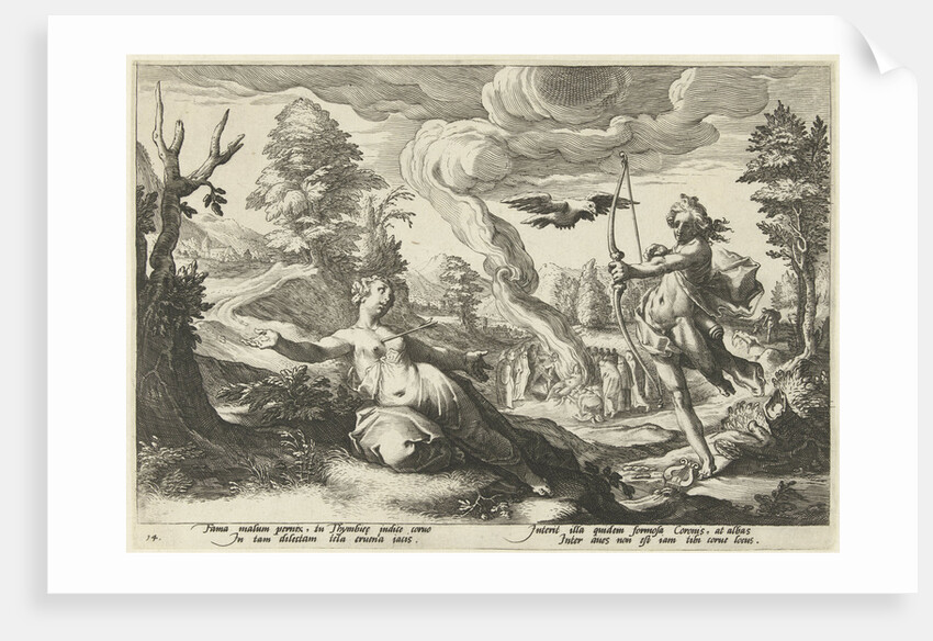 Apollo shoot the pregnant Coronis death by Workshop of Hendrick Goltzius