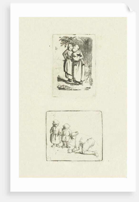 A man and two boys playing marbles by Marie Lambertine Coclers