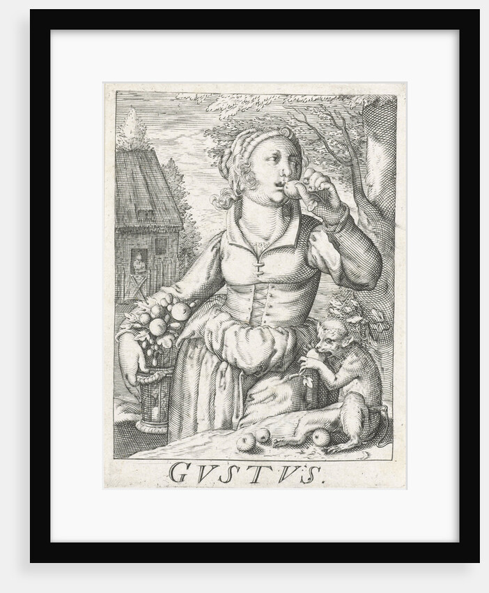 Taste Gustus, a woman with fruits by Hendrick Hondius I