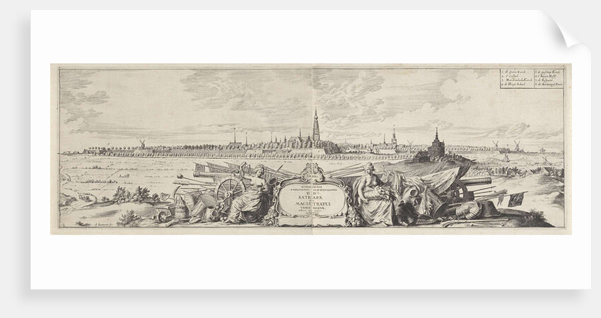 Justice and the personification of abundance sit on opposite sides of a cartouche by Abraham Dircksz Santvoort