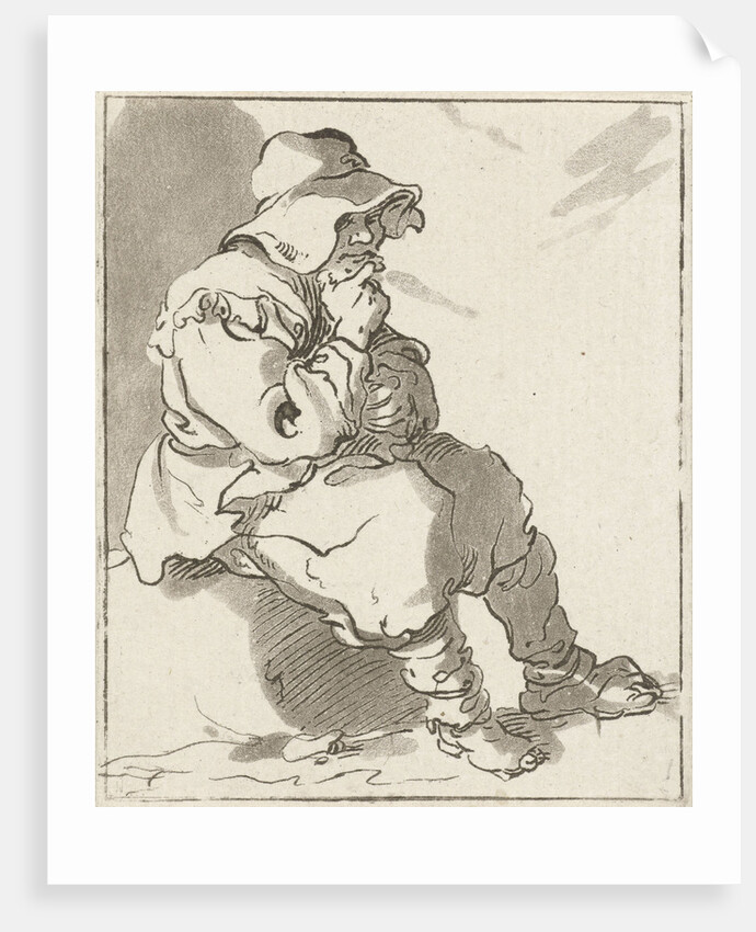 Man sitting on stone by Hermanus Fock