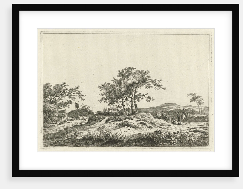 A hilly landscape with a tree in the middle party by Hermanus Fock