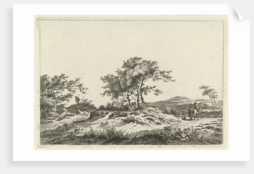 A hilly landscape with a tree in the middle party by Hermanus Fock