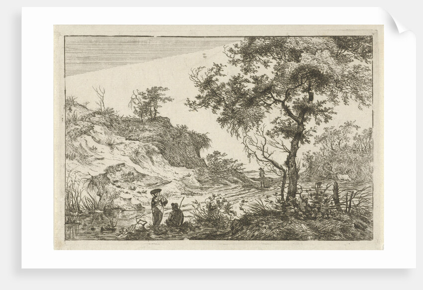 Dune landscape with a large tree by Hermanus Fock